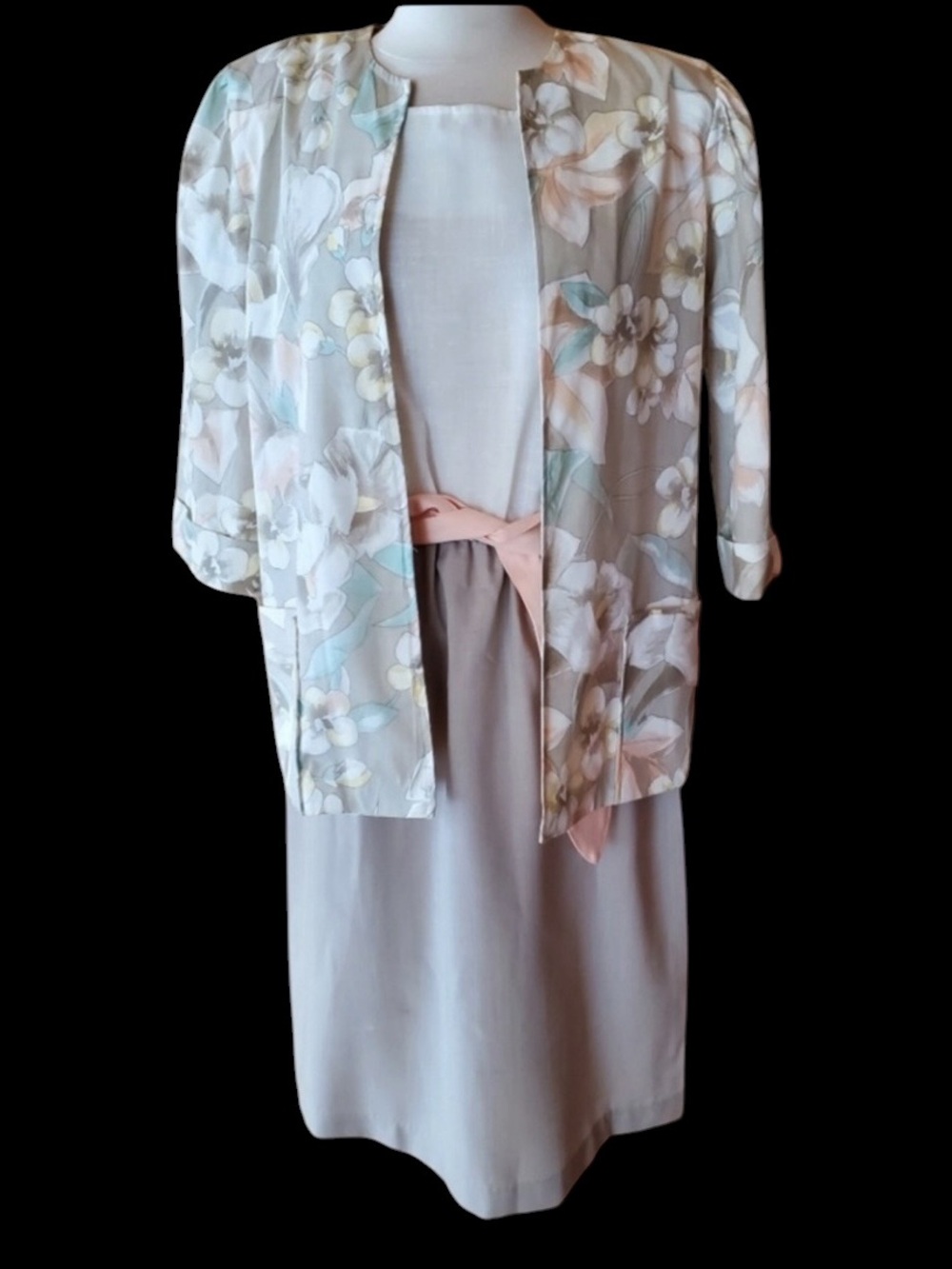 1980s John's Girl Petites‎ Multi-Color Floral 2-Piece Dress & Jacket